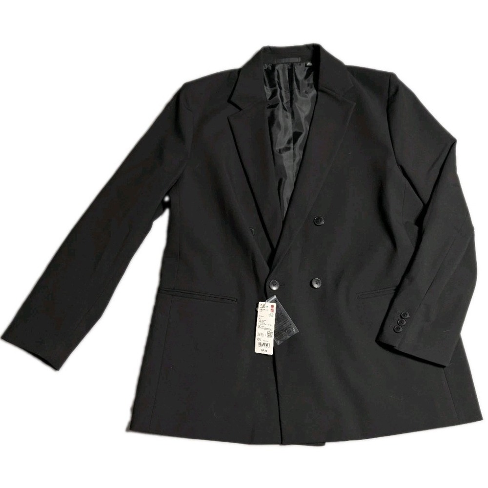 Uniqlo Womens Double Breasted Blazer Jacket Black Stretch XXL NWT Office Career